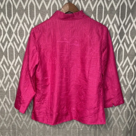 Chico’s Embroidered Topper Jacket 100% Silk Pink Size 1 - Picture 2 of 3